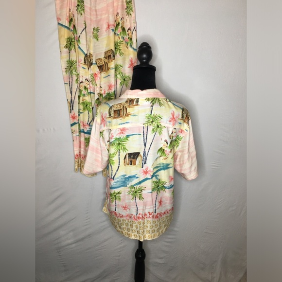 Pink Hawaiian Outfit Capri Sz Med and Button Up Shirt  Sz Lg Weekend Clothesline - Picture 3 of 11